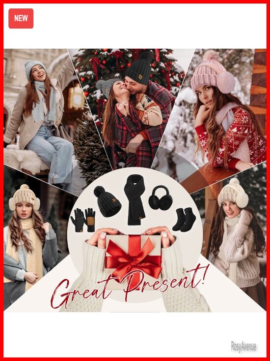 5-Piece Winter Accessory Set Beanie Scarf Gloves Ear Muffs Socks main image 3